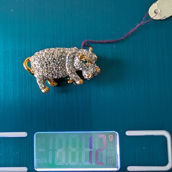 Coro Hippo Mini Brooch – Gold-Tone & Rhinestones - Picture 9 of 16